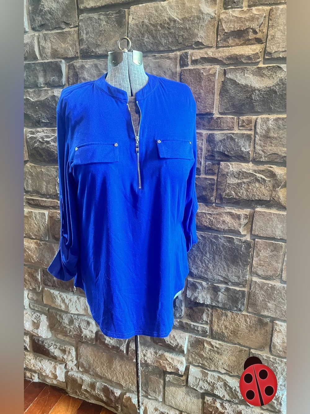 Women's Royal Blue Zip-Front Blouse, fits like XL
